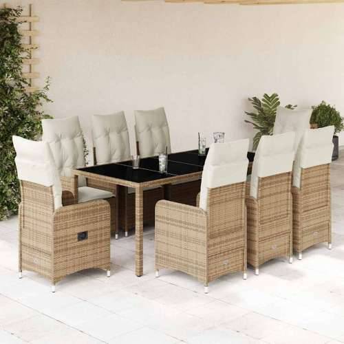 9-dijelni vrtni bistro set od poliratana s jastucima bež - 190 x 90 x 75 cm Sa naslonom za noge 8 Cijena