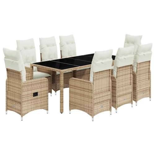 9-dijelni vrtni bistro set od poliratana s jastucima bež - 190 x 90 x 75 cm Sa naslonom za noge 8 Cijena