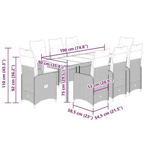 9-dijelni vrtni bistro set od poliratana s jastucima bež - 190 x 90 x 75 cm Sa naslonom za noge 8 Cijena