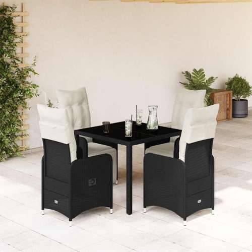 5-dijelni vrtni bistro set od poliratana s jastucima crni - 90 x 90 x 75 cm Stakl 4 Cijena