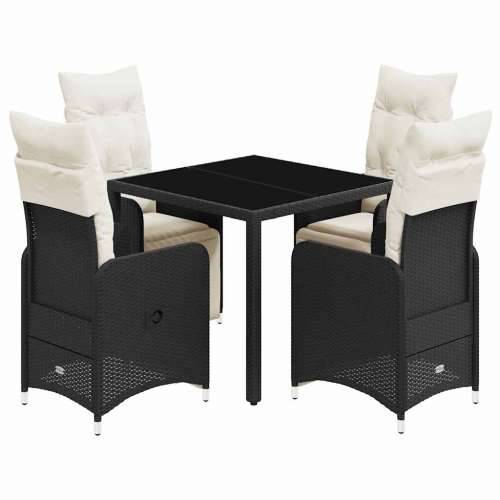 5-dijelni vrtni bistro set od poliratana s jastucima crni - 90 x 90 x 75 cm Stakl 4 Cijena