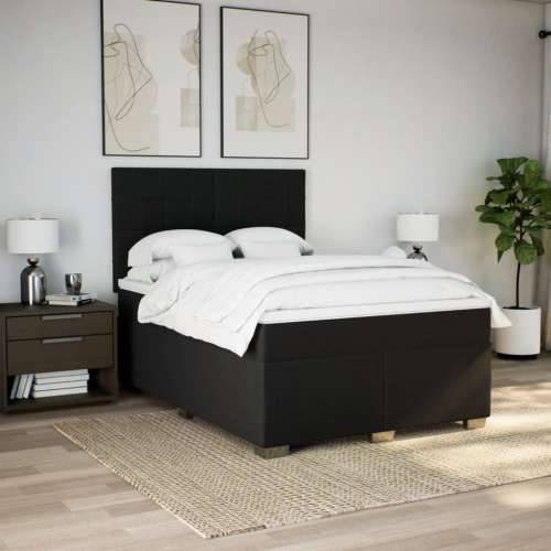 Krevet s oprugama i madracem crni 140x200 cm od tkanine - Crna 140 x 200 cm Blok s kvadratima Cijena