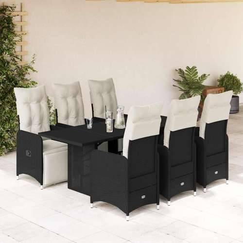 7-dijelni vrtni bistro set od poliratana s jastucima crni - 190 x 80 x 75 cm Stakl 6 Cijena