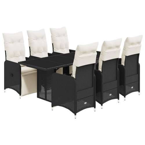 7-dijelni vrtni bistro set od poliratana s jastucima crni - 190 x 80 x 75 cm Stakl 6 Cijena