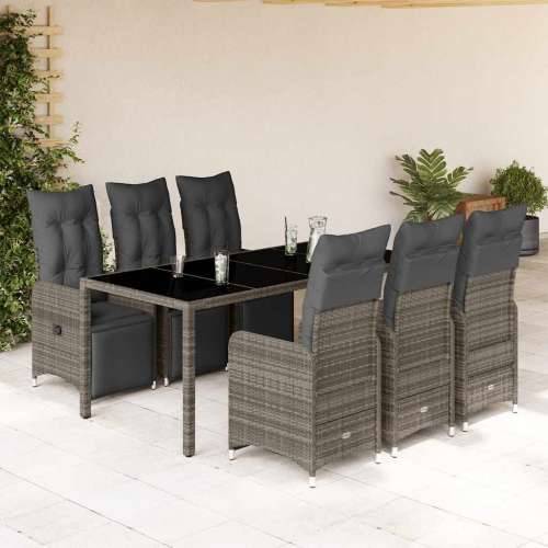 7-dijelni vrtni bistro set od poliratana s jastucima sivi - 190 x 90 x 75 cm Stakl 6 Cijena