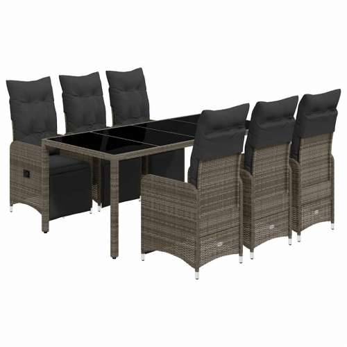 7-dijelni vrtni bistro set od poliratana s jastucima sivi - 190 x 90 x 75 cm Stakl 6 Cijena