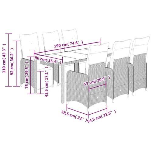 7-dijelni vrtni bistro set od poliratana s jastucima sivi - 190 x 90 x 75 cm Stakl 6 Cijena