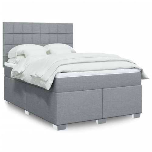 Krevet box spring s madracem svjetlosiva 160x200 cm tkanina - Svjetlosiva 160 x 200 cm Blok s kvadratima Cijena