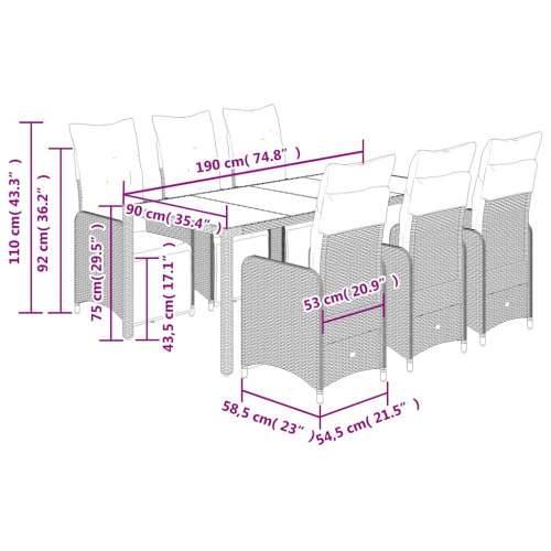 7-dijelni vrtni bistro set od poliratana s jastucima smeđi - 190 x 90 x 75 cm 6 Cijena