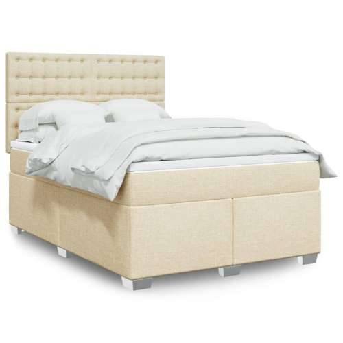 Krevet s oprugama i madracem krem 160x200 cm od tkanine - Krema 160 x 200 cm gumbi Cijena