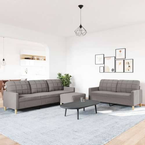 3-dijelni set sofa s tabureom smeđesivi od tkanine - Sivo-smeđa S osloncem za noge Cijena