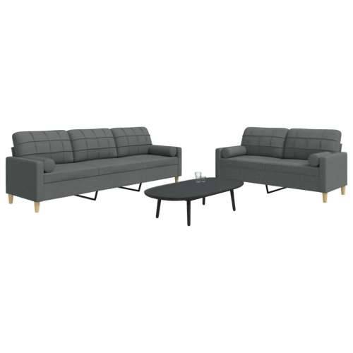 2-dijelni set sofa s ukrasnim jastucima tamnosivi od tkanine - Tamno siva s jastučićima Cijena