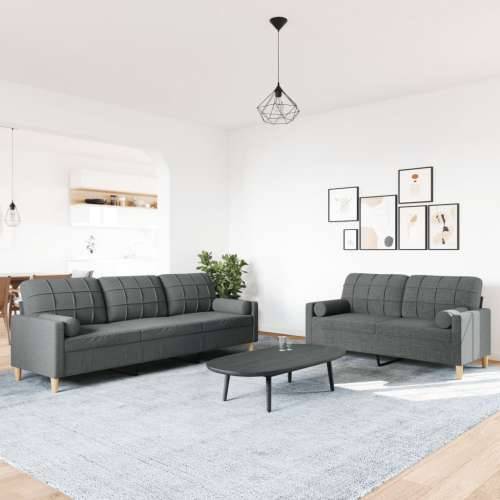 2-dijelni set sofa s ukrasnim jastucima tamnosivi od tkanine - Tamno siva s jastučićima Cijena