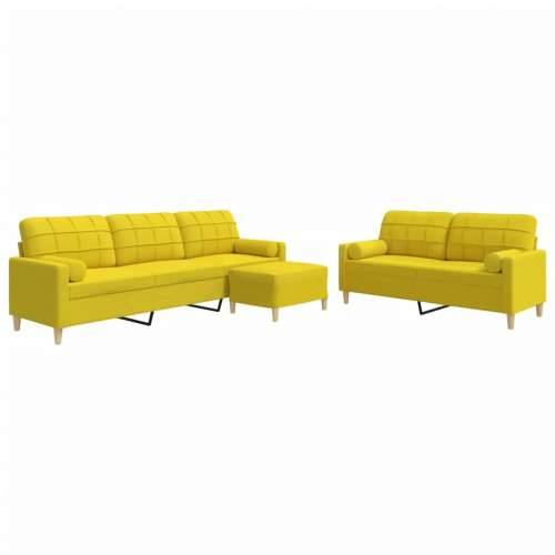3-dijelni set sofa s tabureom i jastucima svjetložuti tkanina - Svjetložuta s jastucima i tabureom Cijena