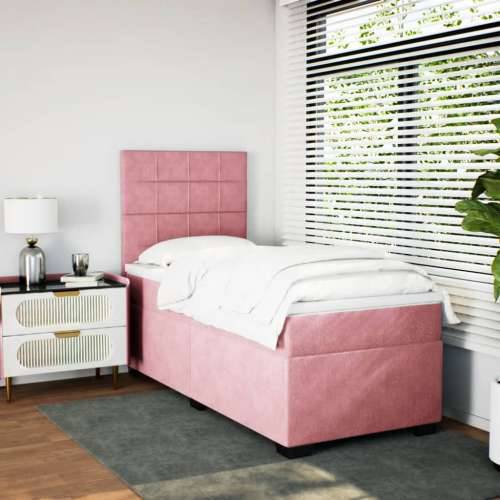 Box spring krevet s madracem ružičasti 80 x 200 cm baršunasti - Ružičasta 80 x 200 cm Blok s kvadratima Cijena