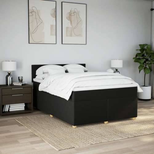 Krevet s oprugama i madracem crni 140x200 cm od tkanine - Crna 140 x 200 cm Blok s kvadratima Cijena