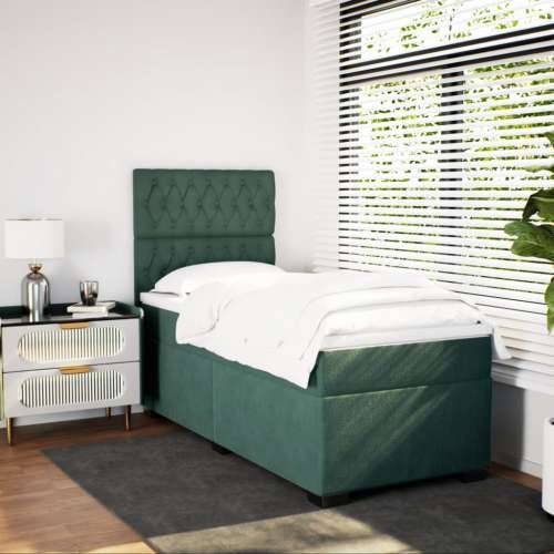 Box spring krevet s madracem tamnozeleni 80 x 200 cm baršunasti - Tamnozelena 80 x 200 cm Dizajn s gumbima Cijena