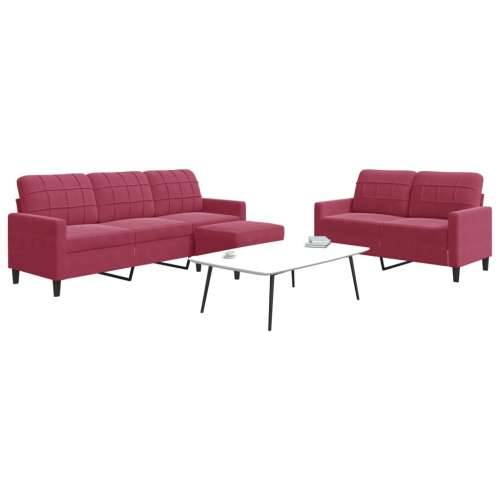 3-dijelni set sofa s jastucima crvena boja vina baršunasti - boja crnog vina S osloncem za noge Cijena