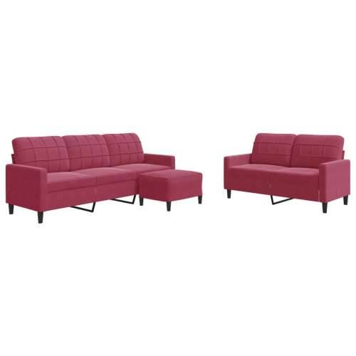 3-dijelni set sofa s jastucima crvena boja vina baršunasti - boja crnog vina S osloncem za noge Cijena