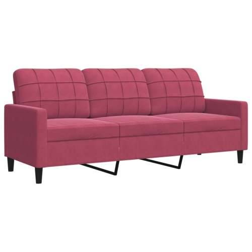3-dijelni set sofa s jastucima crvena boja vina baršunasti - boja crnog vina S osloncem za noge Cijena