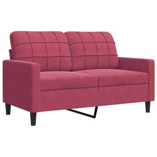 3-dijelni set sofa s jastucima crvena boja vina baršunasti - boja crnog vina S osloncem za noge Cijena