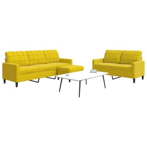 3-dijelni set sofa s jastucima žuti baršunasti - Žuta S osloncem za noge Cijena