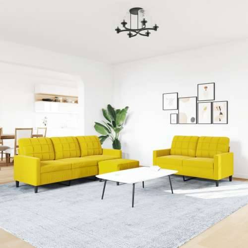 3-dijelni set sofa s jastucima žuti baršunasti - Žuta S osloncem za noge Cijena