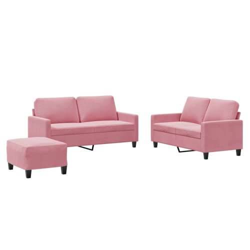 3-dijelni set sofa s jastucima ružičasti baršunasti - Ružičasta s jastučićima i tabureom Cijena