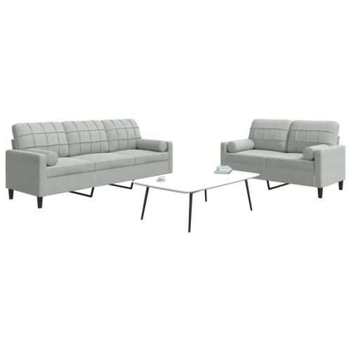 2-dijelni set sofa s jastucima svjetlosivi baršunasti - Svjetlosiva s jastučićima Cijena