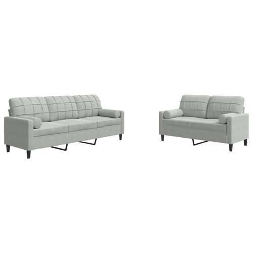 2-dijelni set sofa s jastucima svjetlosivi baršunasti - Svjetlosiva s jastučićima Cijena