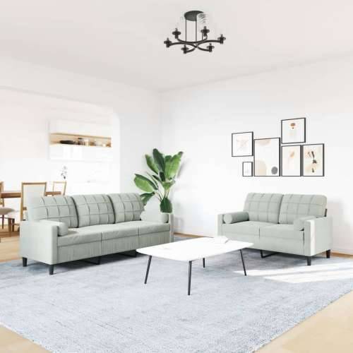 2-dijelni set sofa s jastucima svjetlosivi baršunasti - Svjetlosiva s jastučićima Cijena
