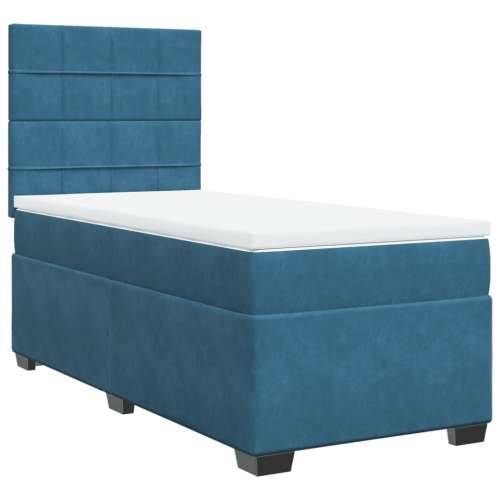 Box spring krevet s madracem plavi 90x200 cm baršunasti - Plava 90 x 200 cm Blok s kvadratima Cijena