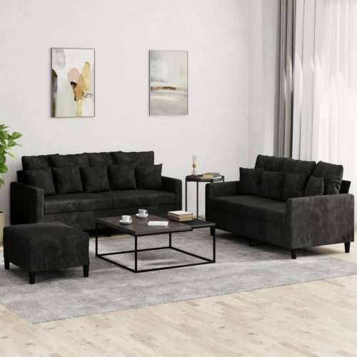 3-dijelni set sofa s jastucima crni baršunasti - Crna s jastučićima i tabureom Cijena