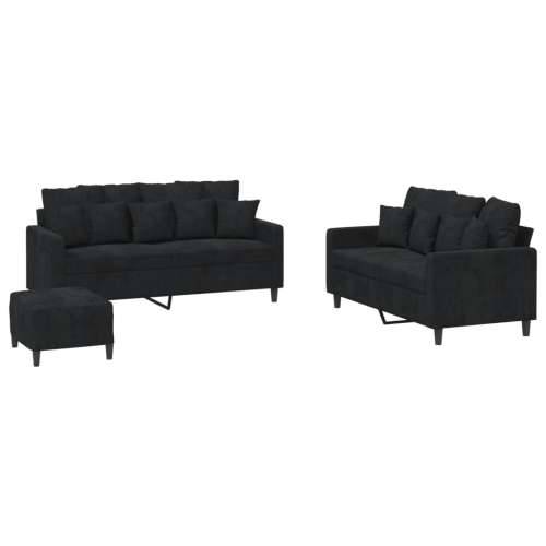 3-dijelni set sofa s jastucima crni baršunasti - Crna s jastučićima i tabureom Cijena