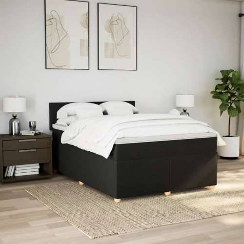 Krevet s oprugama i madracem crni 160x200 cm od tkanine - Crna 160 x 200 cm Gladak dizajn Cijena