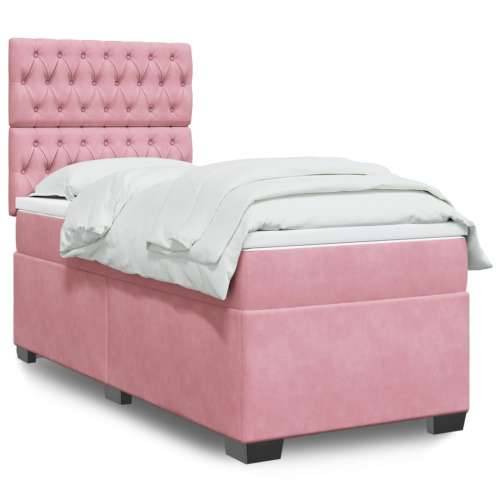 Box spring krevet s madracem ružičasti 90x200 cm baršunasti - Ružičasta 90 x 200 cm Dizajn s gumbima Cijena
