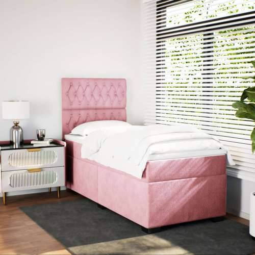 Box spring krevet s madracem ružičasti 90x200 cm baršunasti - Ružičasta 90 x 200 cm Dizajn s gumbima Cijena