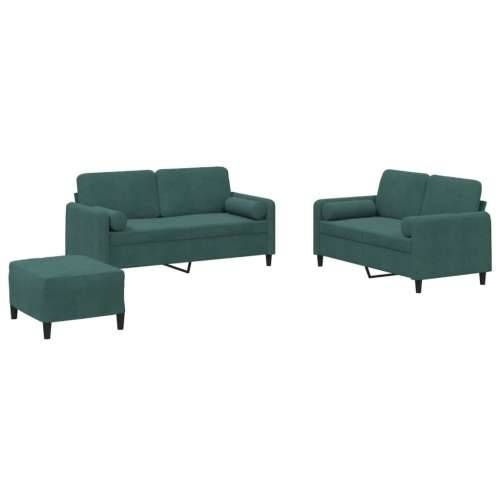 3-dijelni set sofa s jastucima tamnozeleni baršunasti - Tamnozelena s jastucima i tabureom Cijena
