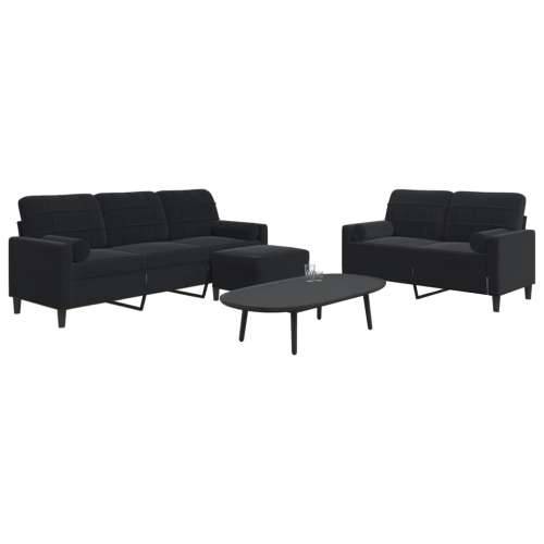 3-dijelni set sofa s jastucima crni baršunasti - Crna s jastucima i tabureom Cijena