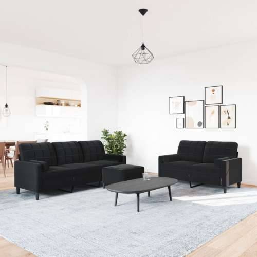 3-dijelni set sofa s jastucima crni baršunasti - Crna s jastucima i tabureom Cijena