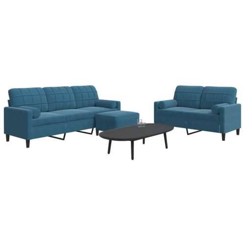 3-dijelni set sofa s jastucima plavi baršunasti - Plava s jastucima i tabureom Cijena