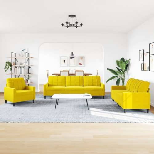 4-dijelni set sofa s jastucima žuti baršunasti - Žuta S osloncem za noge Cijena