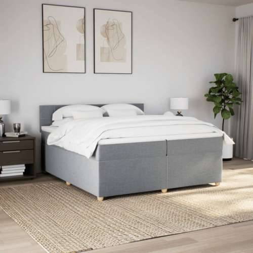 Krevet s oprugama i madracem svjetlosivi 200 x 200cm od tkanine - Svjetlosiva 200 x 200 cm Blok s kvadratima Cijena