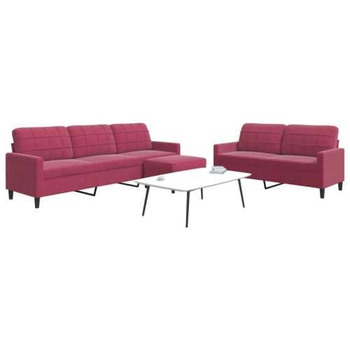 3-dijelni set sofa s jastucima crvena boja vina baršunasti - boja crnog vina S osloncem za noge Cijena