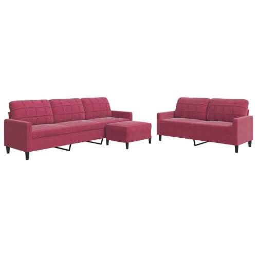 3-dijelni set sofa s jastucima crvena boja vina baršunasti - boja crnog vina S osloncem za noge Cijena
