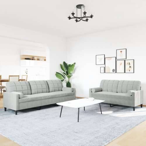 2-dijelni set sofa s jastucima svjetlosivi baršunasti - Svjetlosiva s jastučićima Cijena