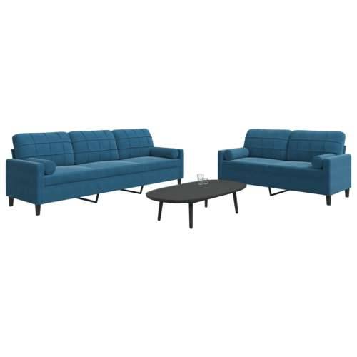 2-dijelni set sofa s jastucima plavi baršunasti - Plava s jastučićima Cijena