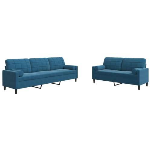 2-dijelni set sofa s jastucima plavi baršunasti - Plava s jastučićima Cijena