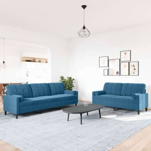 2-dijelni set sofa s jastucima plavi baršunasti - Plava s jastučićima Cijena