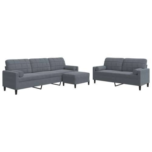 3-dijelni set sofa s jastucima tamnosivi baršunasti - Tamno siva s jastucima i tabureom Cijena